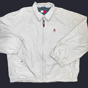 Men’s 1990s Tommy Hilfiger Harrington windbreaker jacket embroidered logo beige